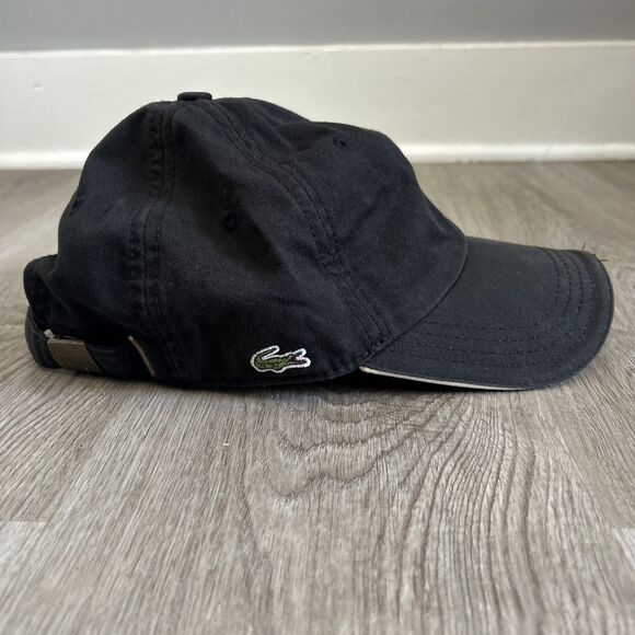 Lacoste Military Style Hat Black Adjustable Back Strap Embroidered Canvas Cap - Picture 1 of 9